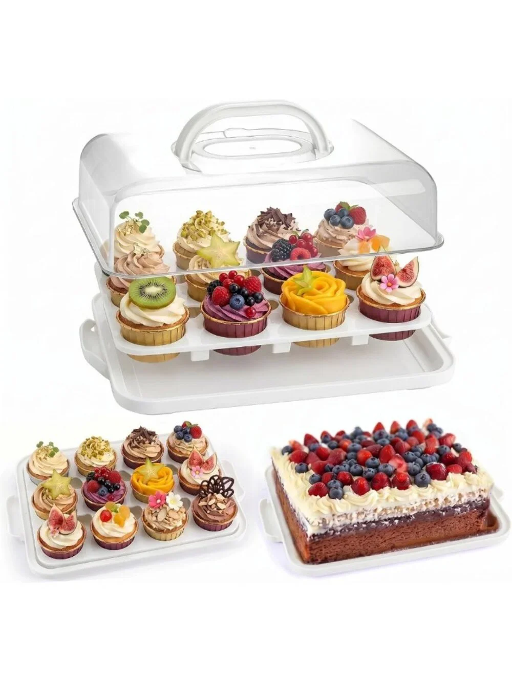 2-in-1 Cake Carrier with Lid & Handle - 12 Cupcake Capacity, Perfect for